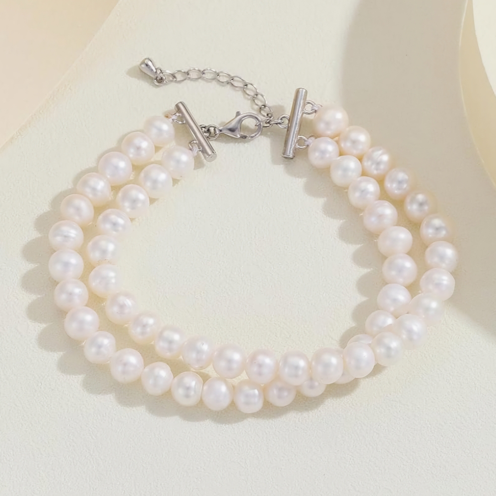 Elegant Ivory Pearl Bracelet, Double Strand